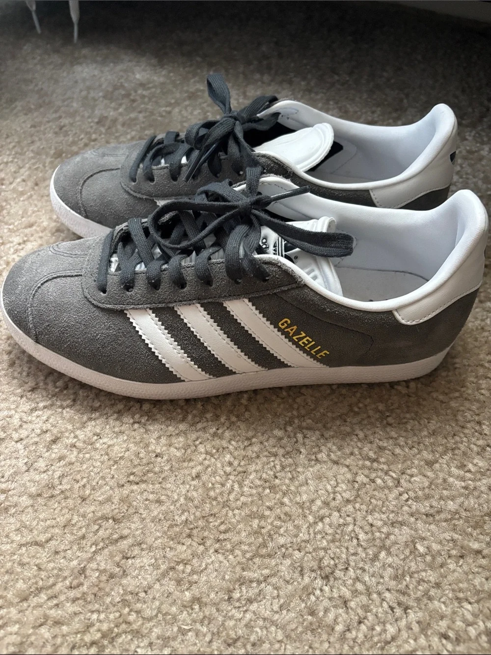 adidas Gray Gazelle Low-Top Sneakers with White Stripes